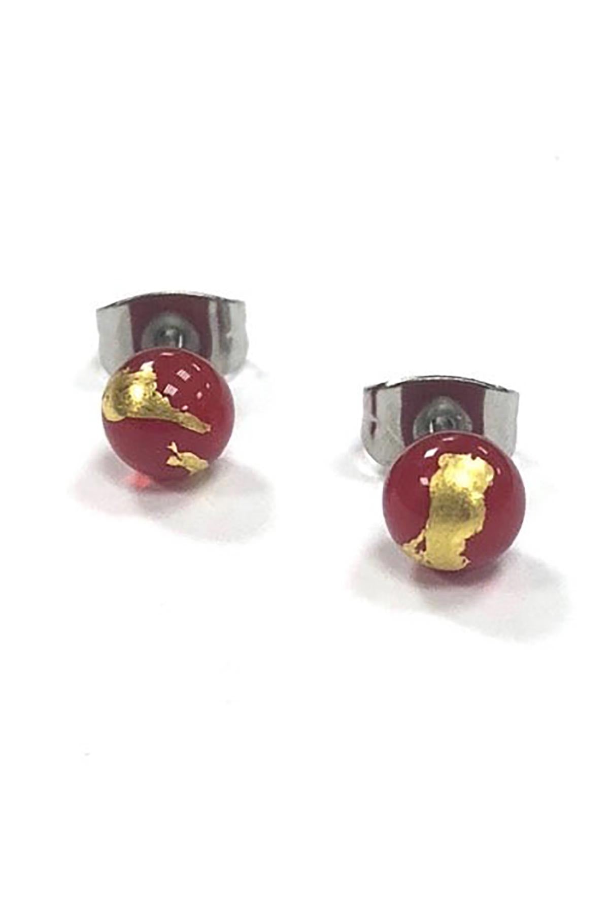 Red and gold handmade glass stud earrings