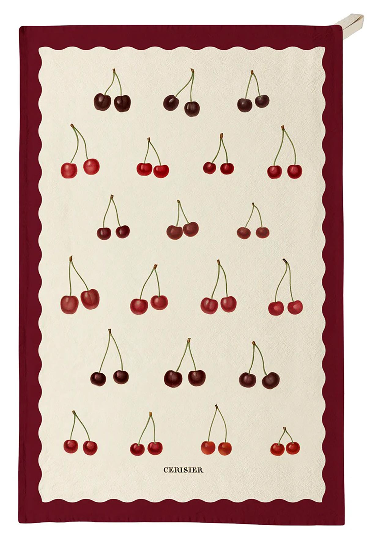 Colourful illustrated cherries tea towel