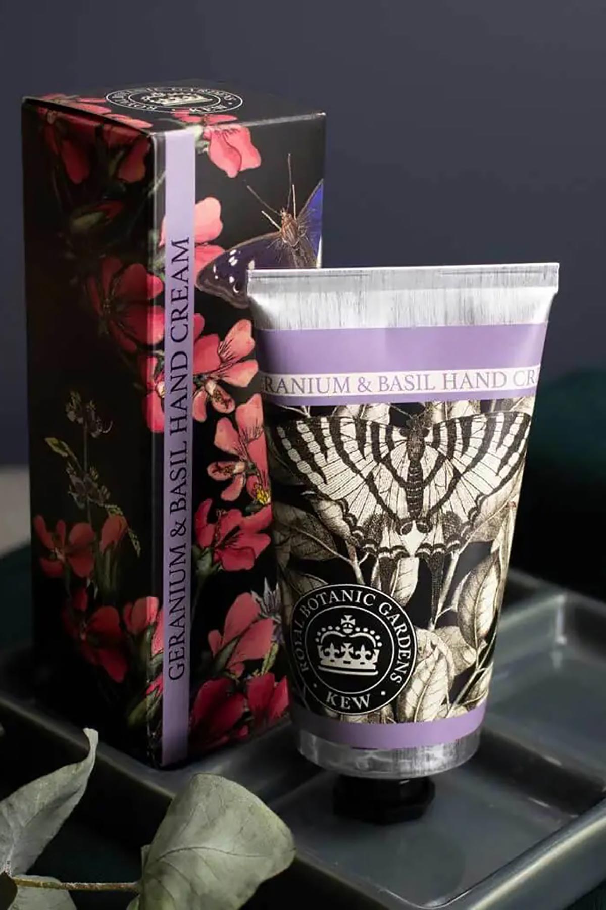 Kew Gardens Geranium and Basil Hand Cream lifestyle image styled for everyday care at Urban Wild