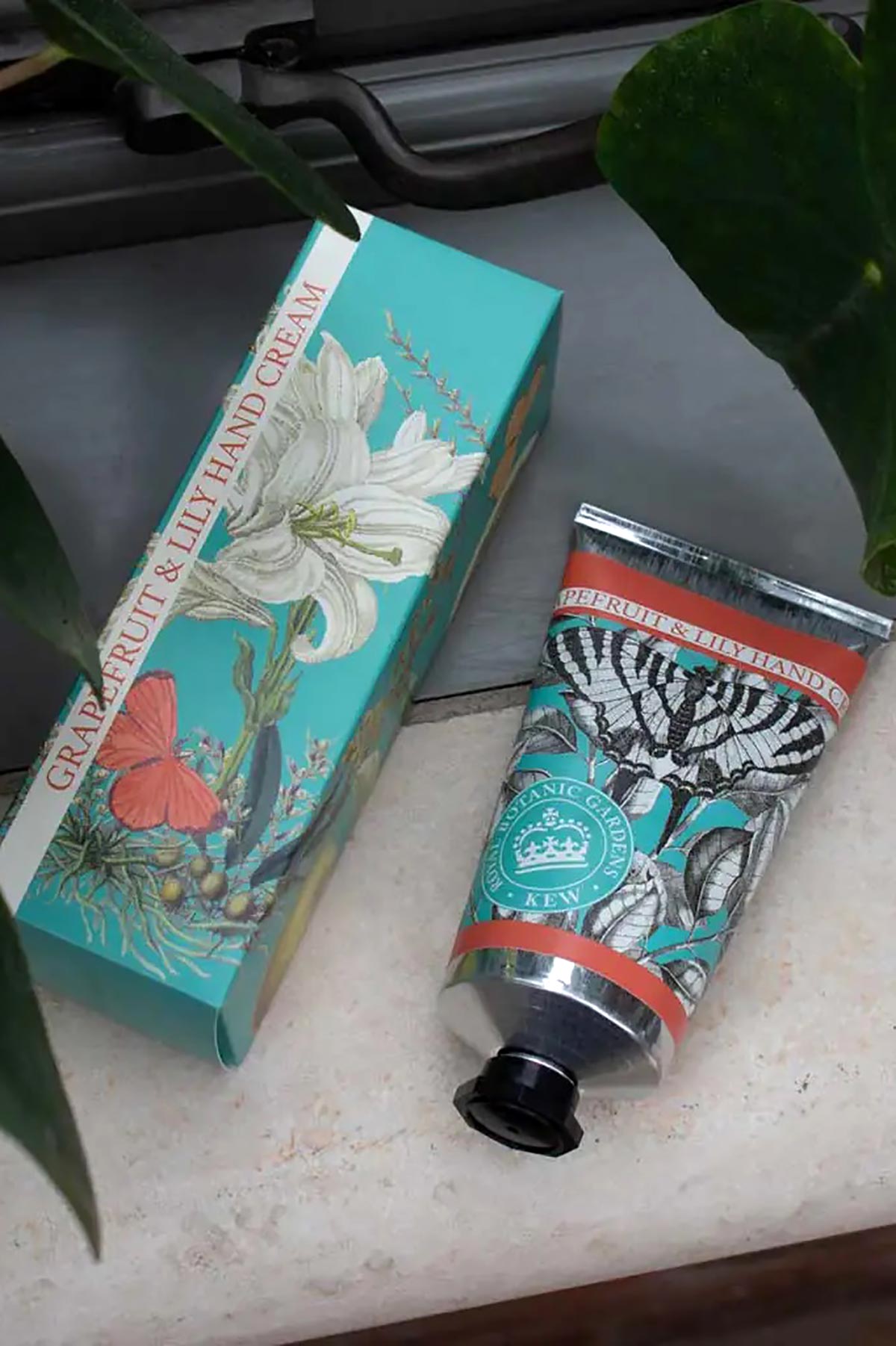 Kew Gardens Grapefruit and Lily Hand Cream lifestyle image styled for everyday care at Urban Wild