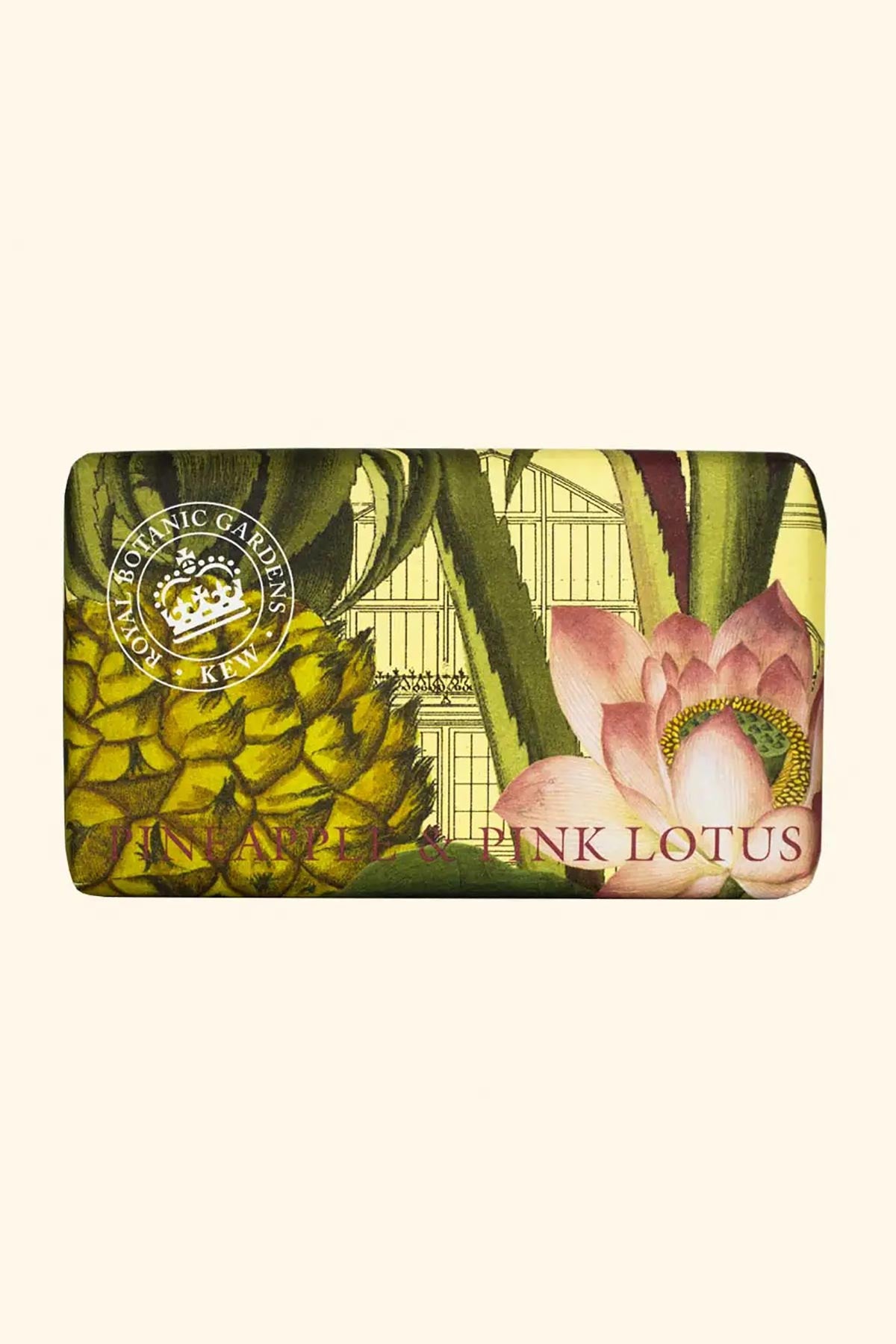 Boxed Kew Gardens Pineapple and Pink Lotus Soap botanical packaging at Urban Wild