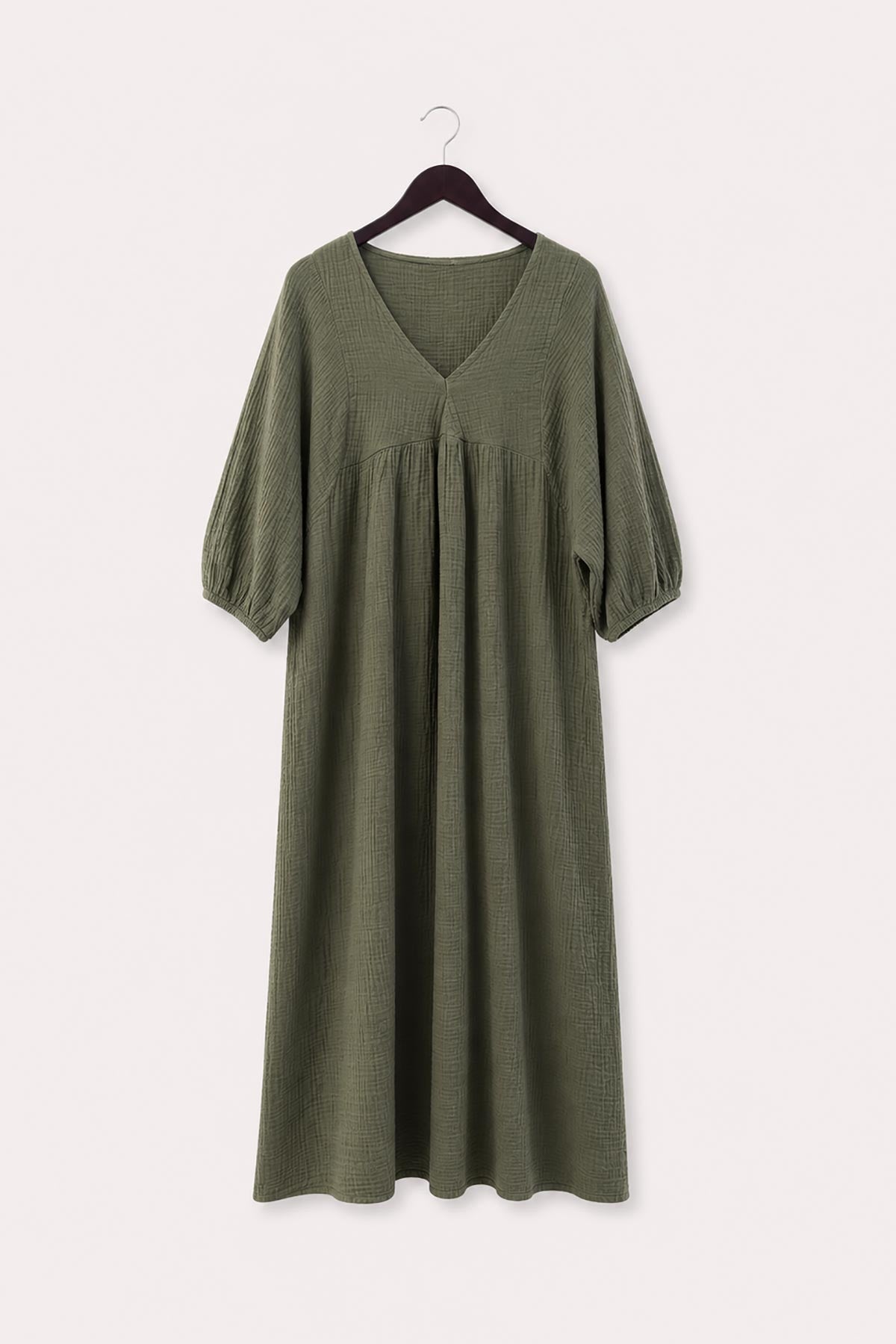 Khaki cotton midi dress with relaxed fit by Urban Wild