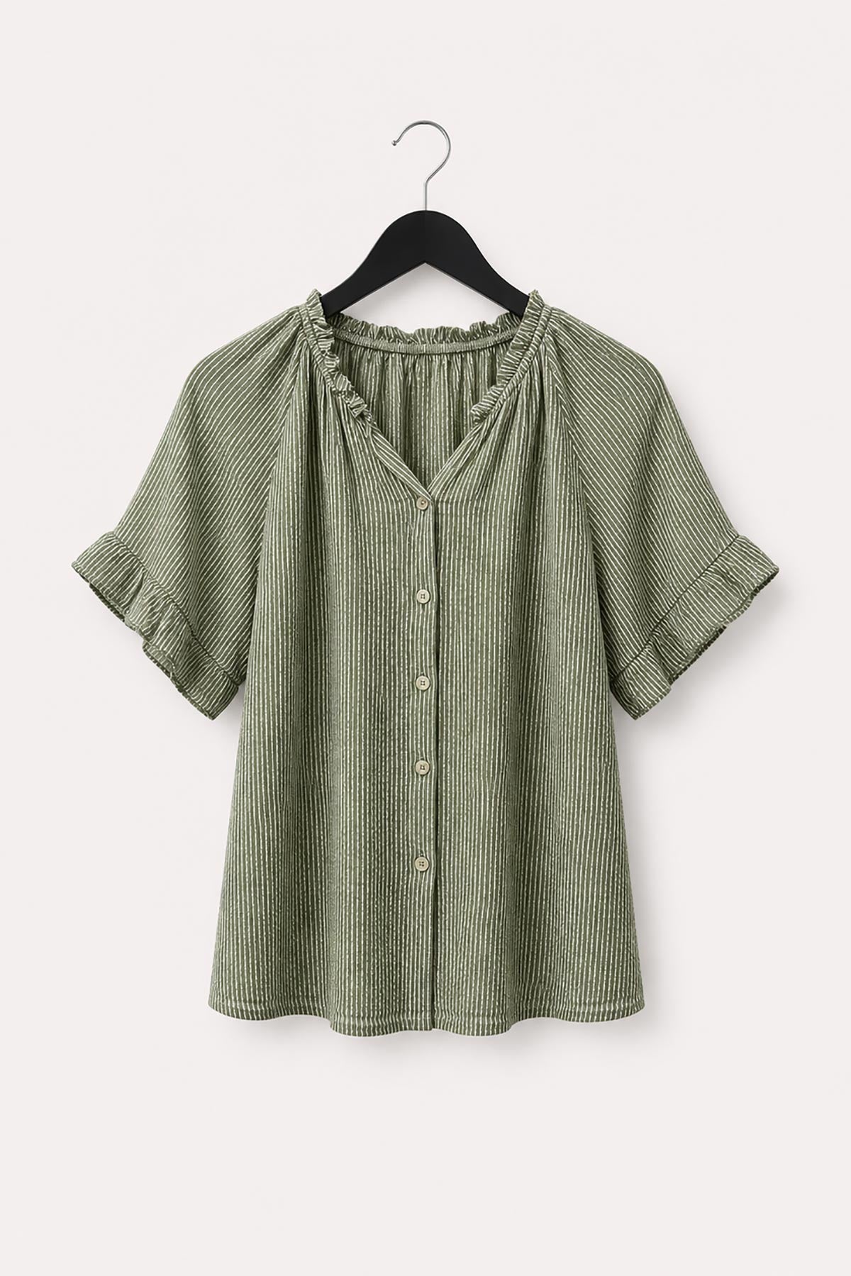 Khaki stripe cotton gypsy top with frill sleeves by Urban Wild