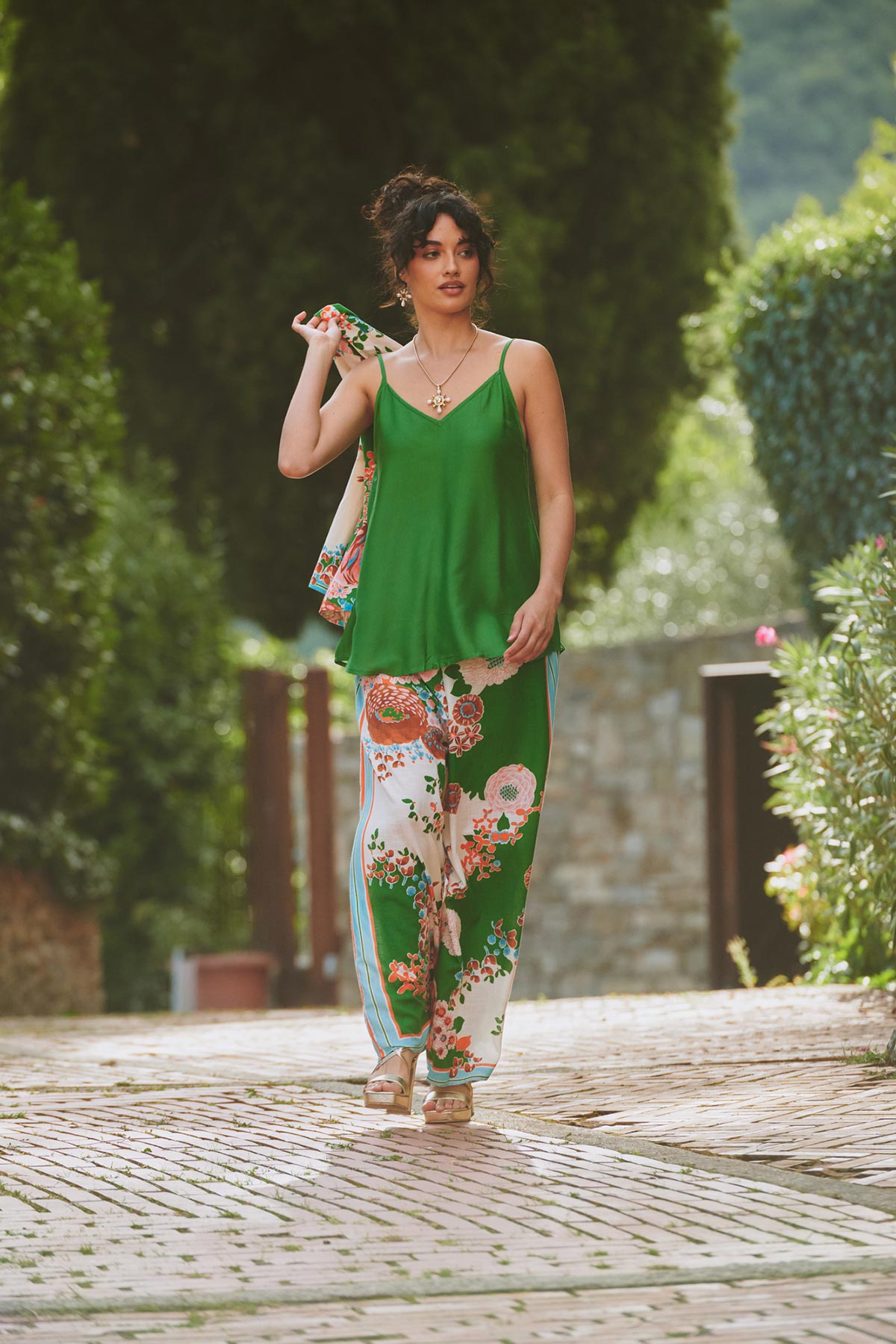 Kitsch Bouquet Green Palazzo Pants by One Hundred Stars at Urban Wild