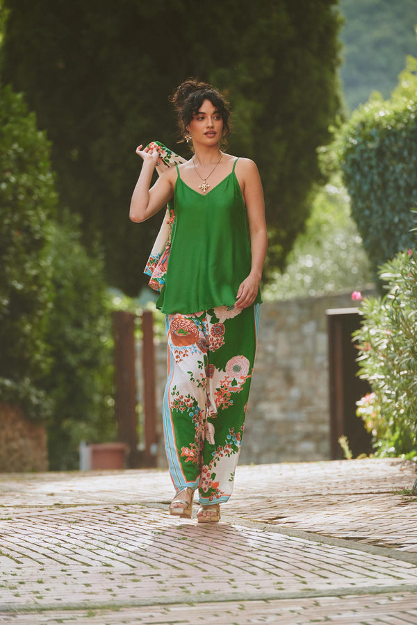 Kitsch Bouquet Green Palazzo Pants by One Hundred Stars at Urban Wild