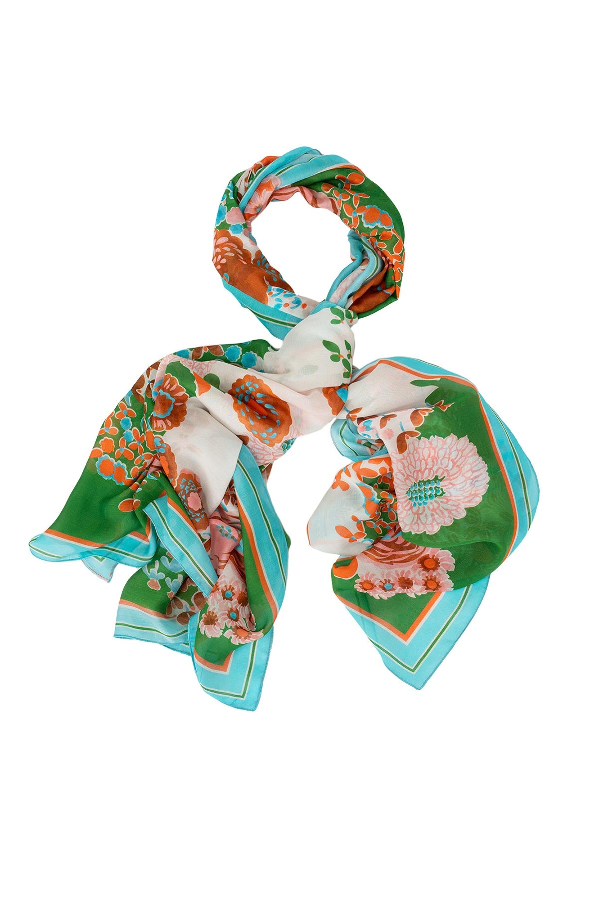 Green floral printed modal and cupro scarf