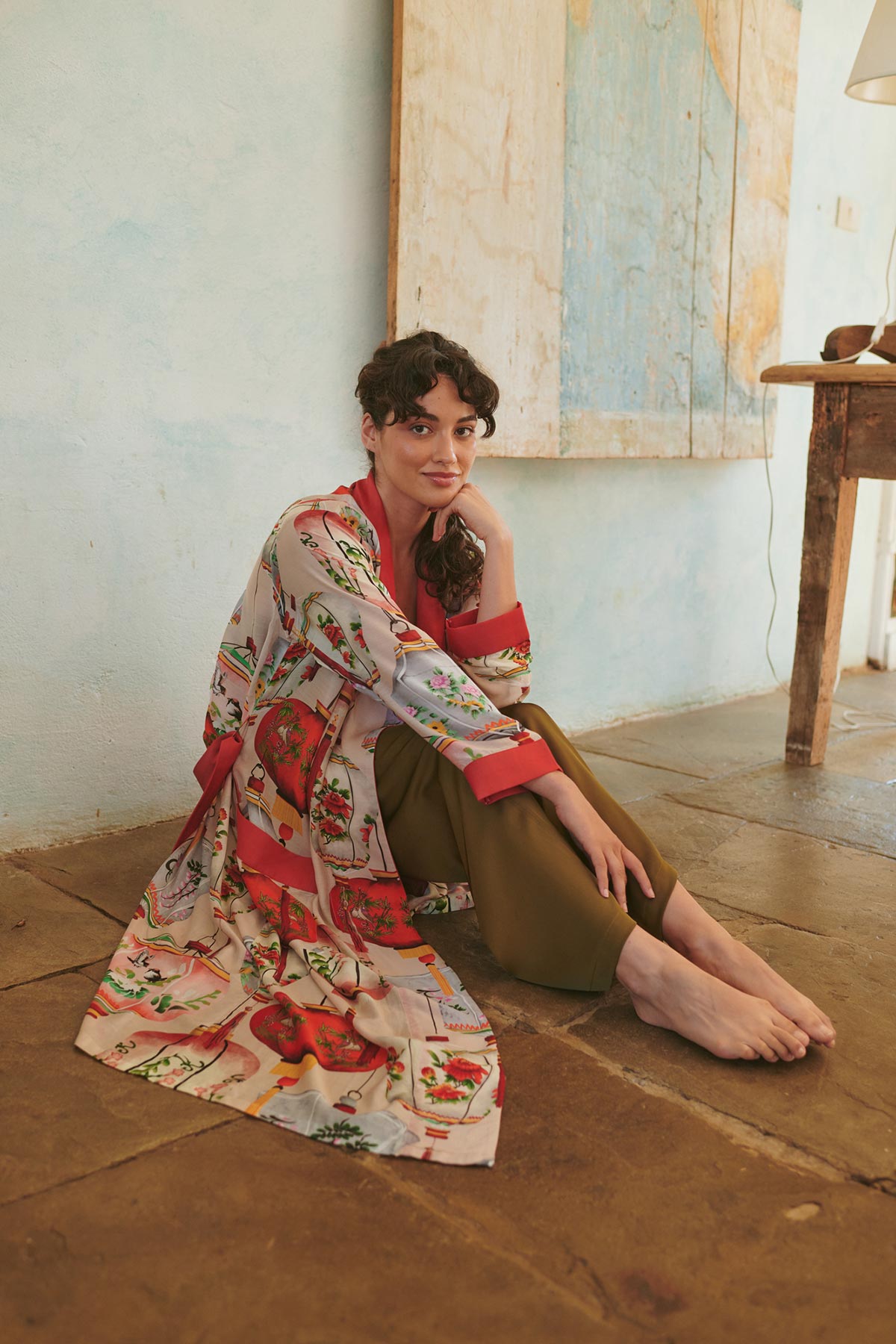 Bold lantern motif flowing dress