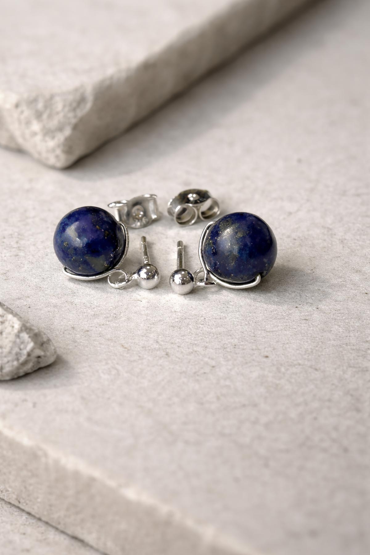 Handmade lapis lazuli stud earrings by Twigs & Stones