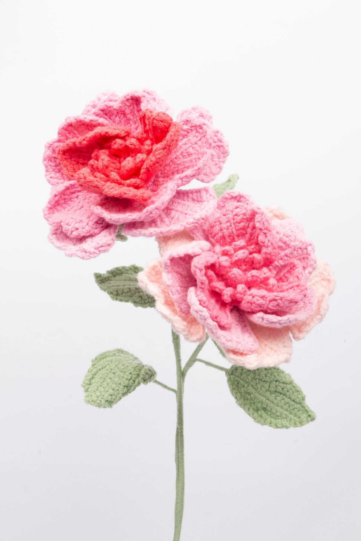 Light pink garden rose crochet flower stem by The Way to You