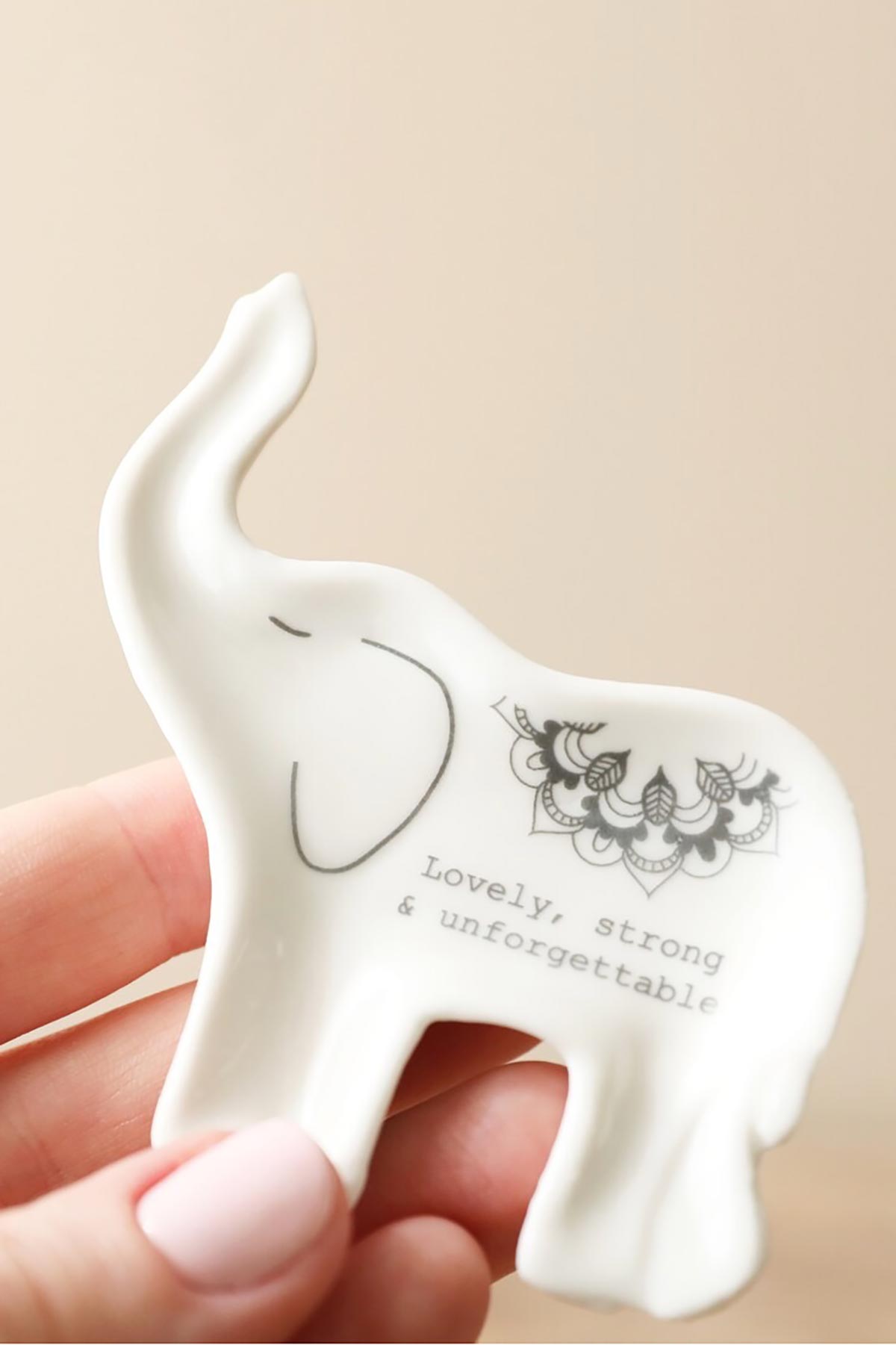 Close-up of elephant quote dish