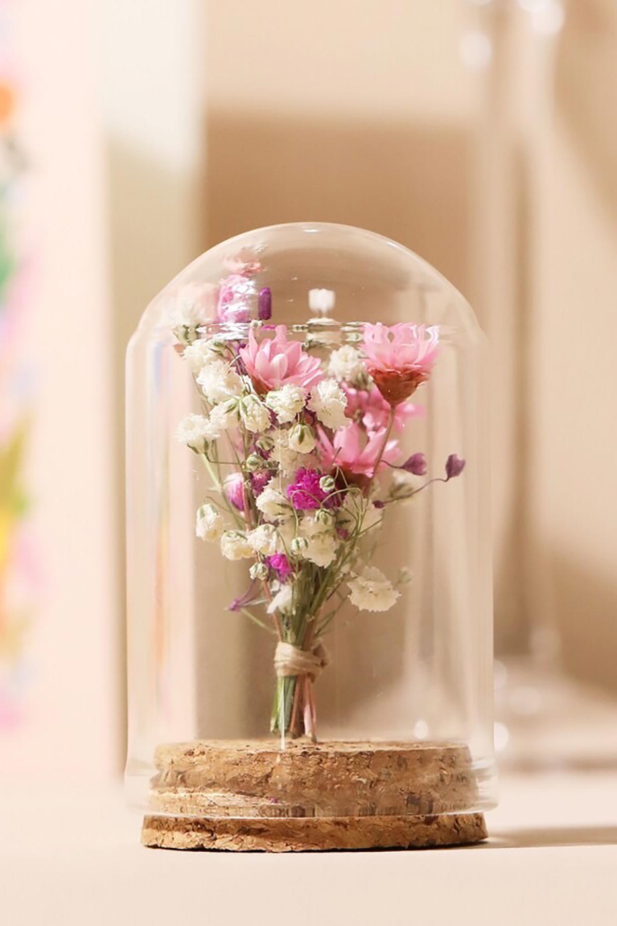 Lisa Angel Mini Dried Flower Glass Dome on wooden surface