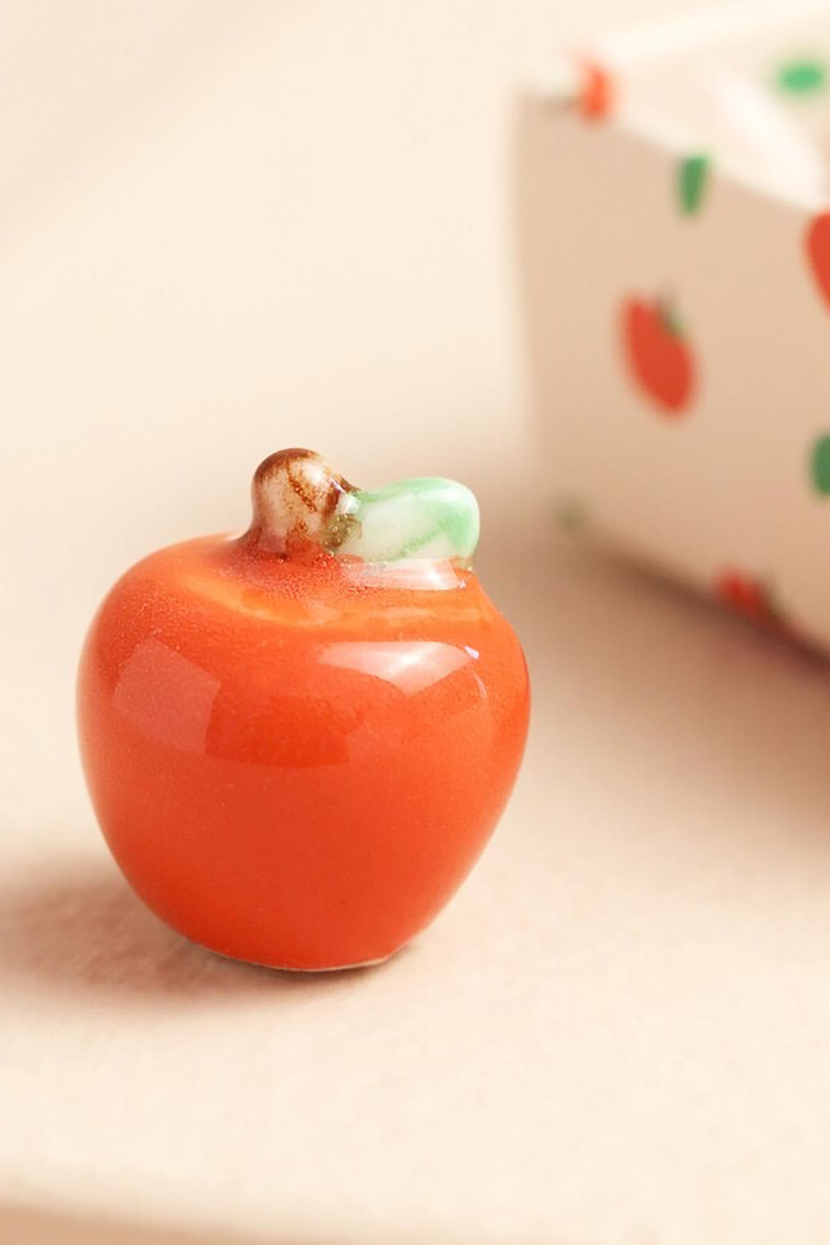 Lisa Angel Tiny Matchbox Ceramic Token Apple gift box top view