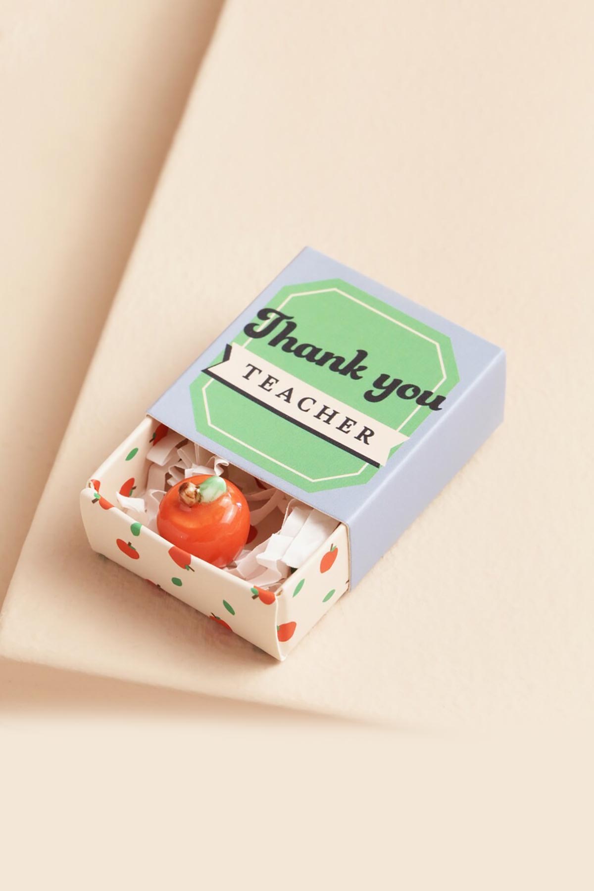 Lisa Angel Tiny Matchbox Ceramic Token Apple in open matchbox