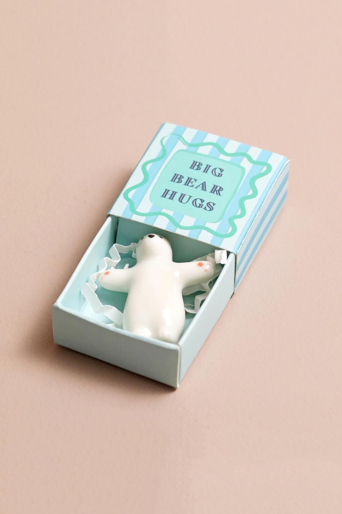 Lisa Angel Tiny Matchbox Ceramic Token Bear inside open matchbox