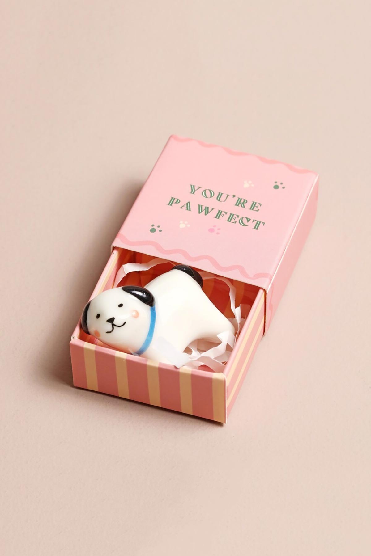 Lisa Angel Tiny Matchbox Ceramic Token Dog in open matchbox