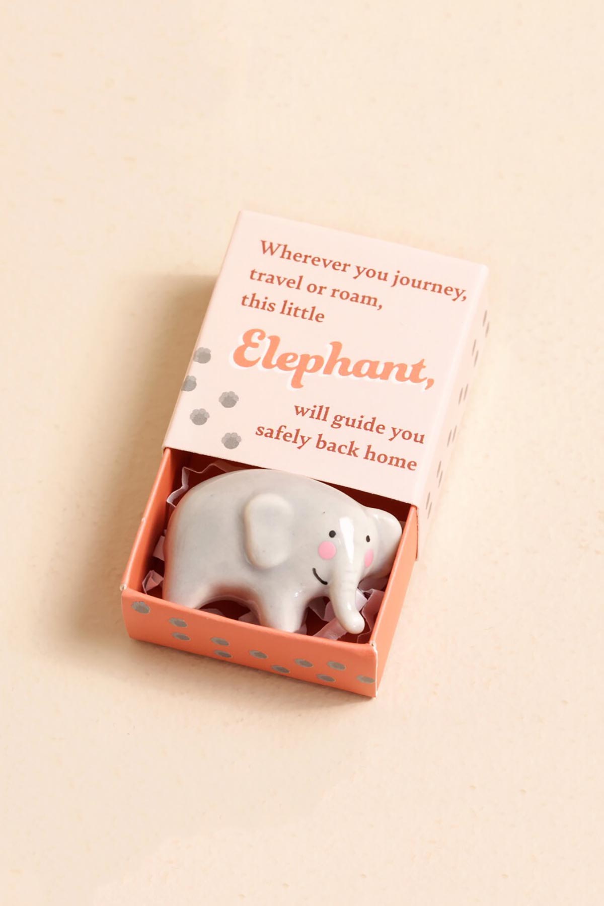 Lisa Angel Tiny Matchbox Ceramic Token Elephant in open matchbox