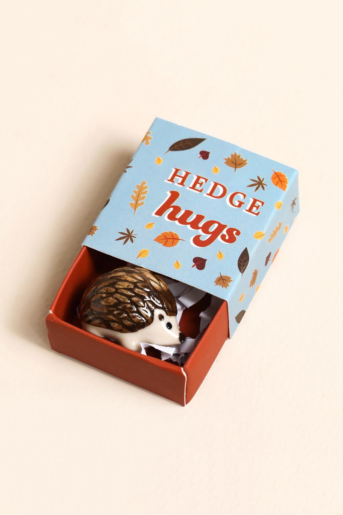 Lisa Angel Tiny Matchbox Ceramic Token Hedgehog inside open matchbox