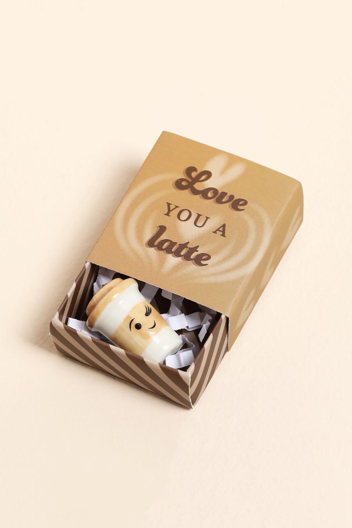 Lisa Angel Tiny Matchbox Ceramic Token Latte in open matchbox