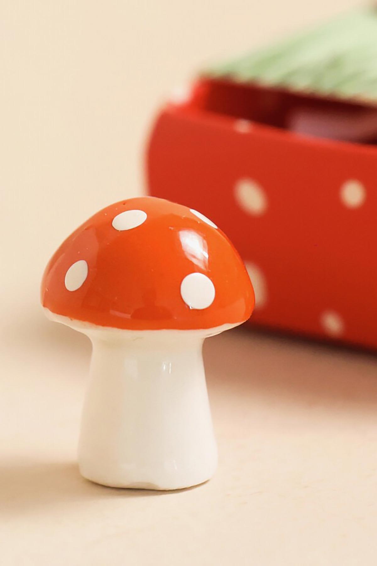 Lisa Angel Tiny Matchbox Ceramic Token Mushroom gift box top view