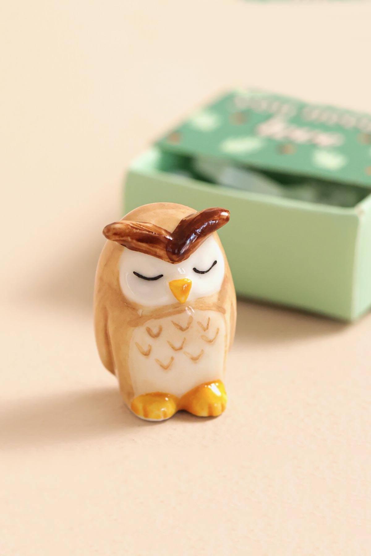 Lisa Angel Tiny Matchbox Ceramic Token Owl gift box top view