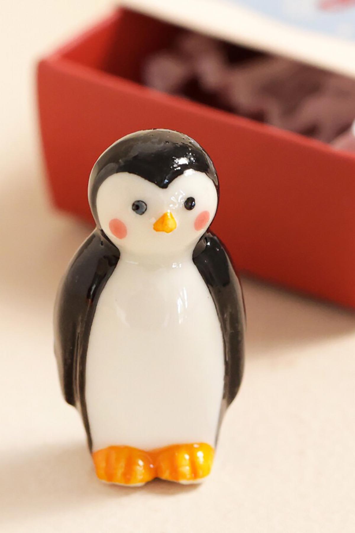 Lisa Angel Tiny Matchbox Ceramic Token Penguin gift box top view