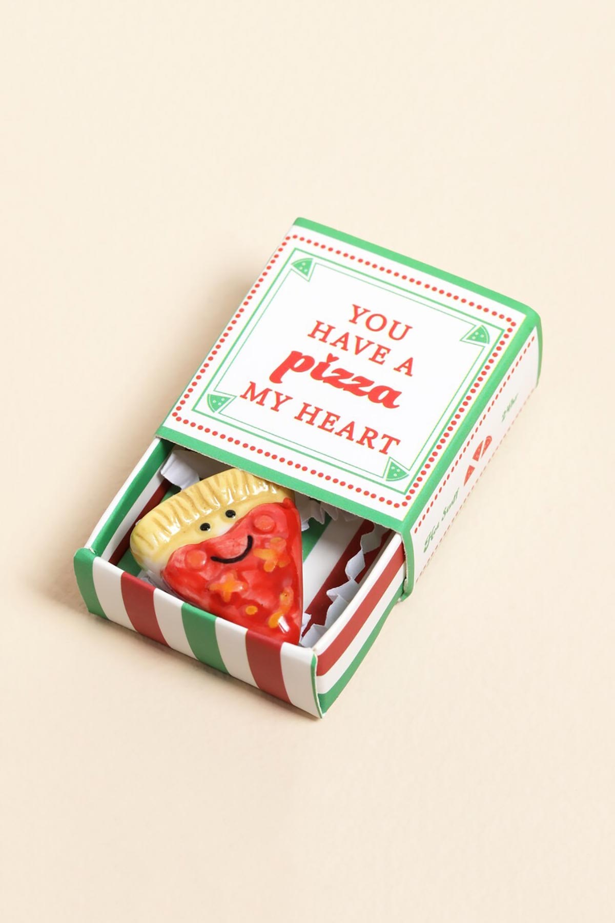 Lisa Angel Tiny Matchbox Ceramic Token Pizza in open matchbox