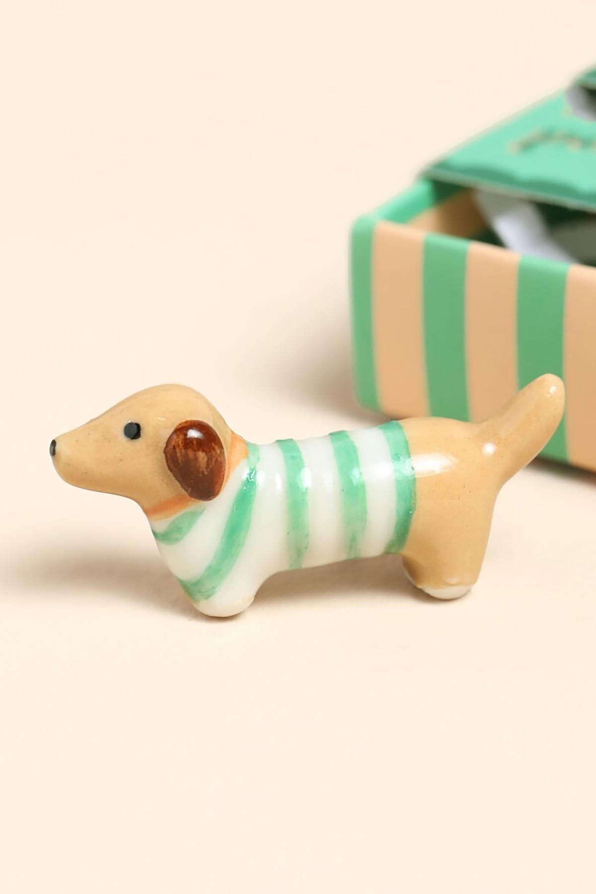 Mini ceramic sausage dog in illustrated gift box by Lisa Angel