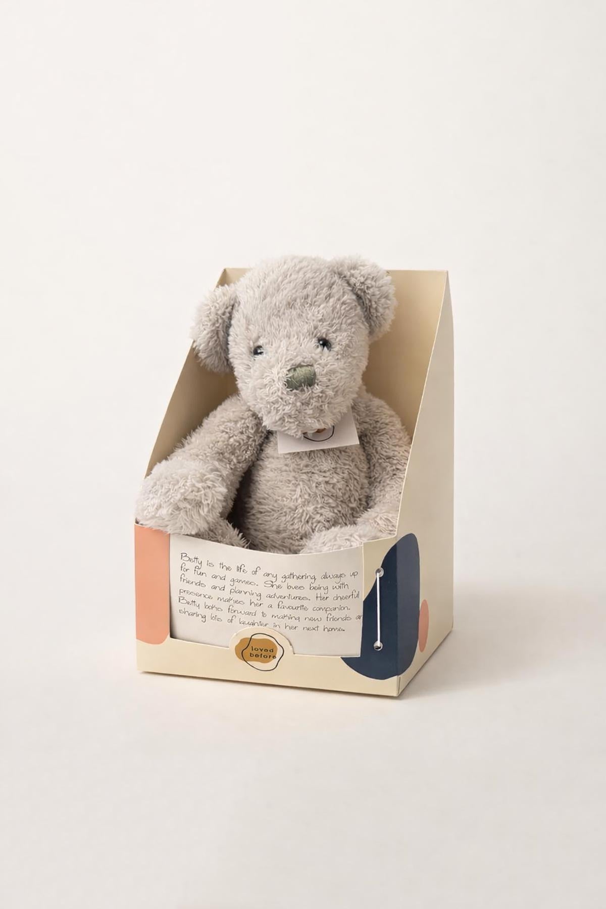 Betty pre-loved bear soft toy by Loved Before in presentation box at Urban Wild.
