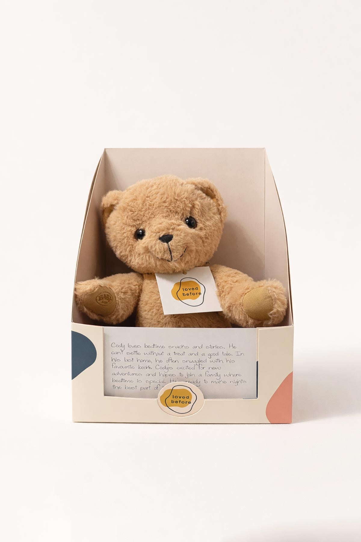 Cody pre-loved bear soft toy by Loved Before in presentation box at Urban Wild.