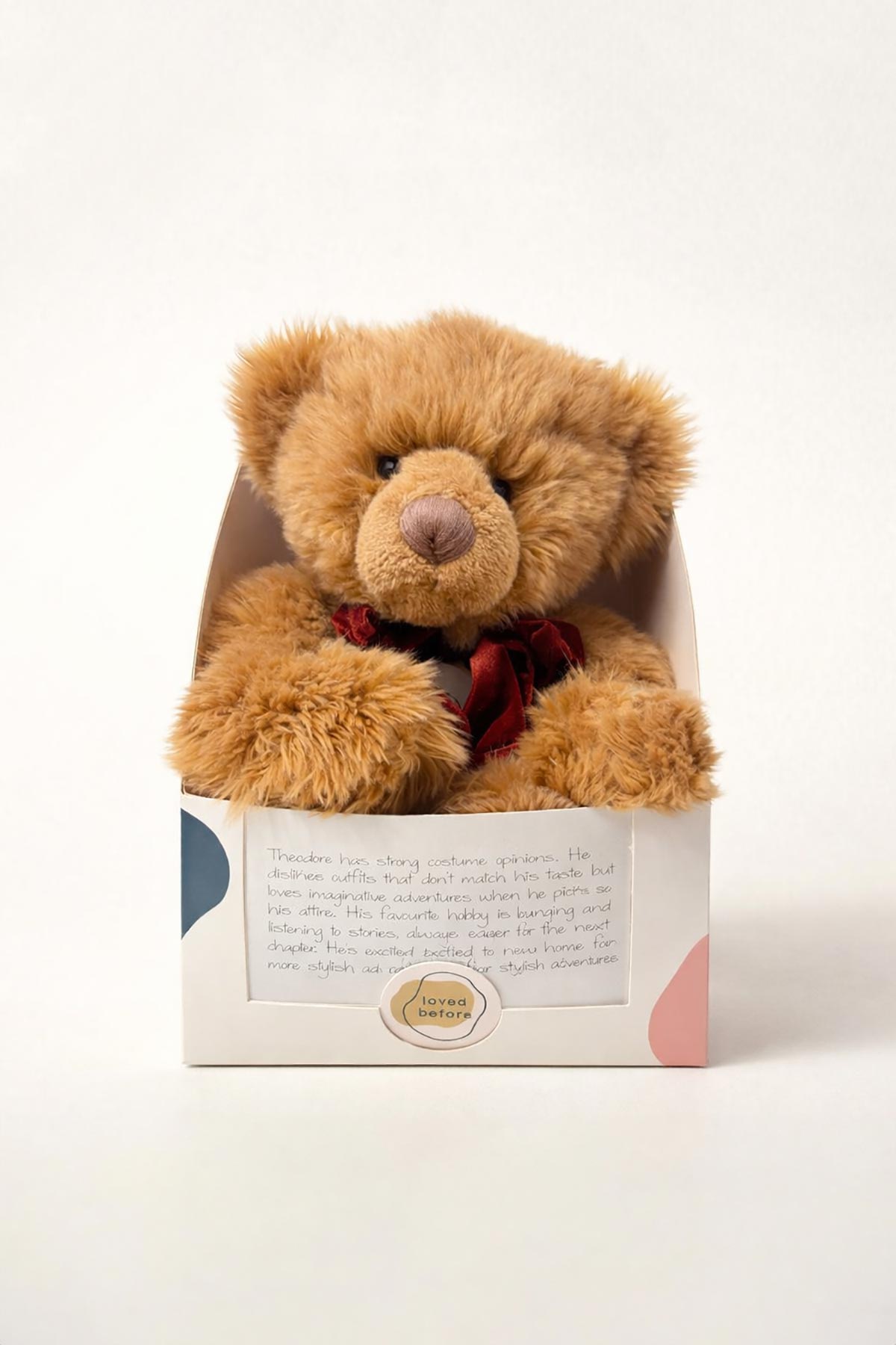 Theodore pre-loved bear soft toy by Loved Before in presentation box at Urban Wild.