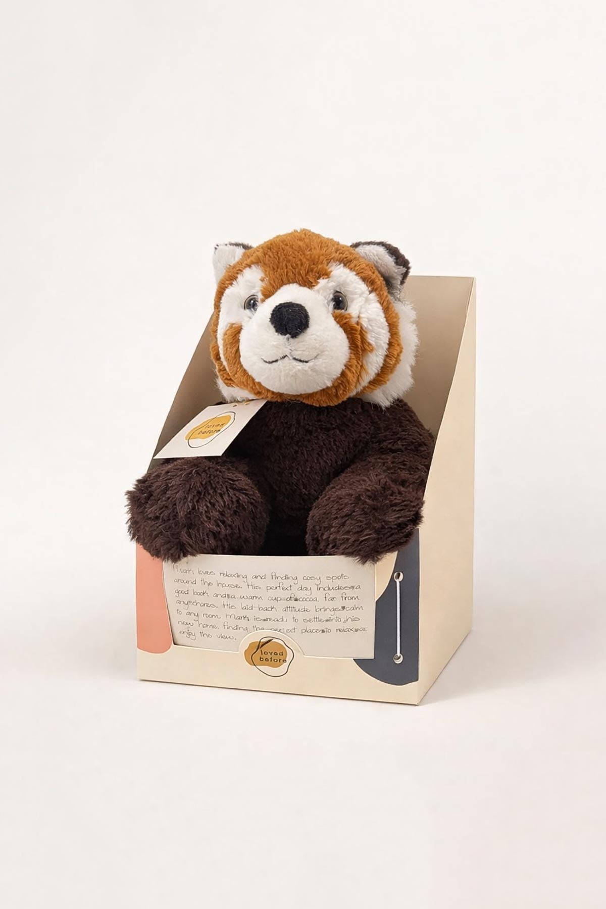 Mark pre-loved red panda soft toy by Loved Before in presentation box at Urban Wild.
