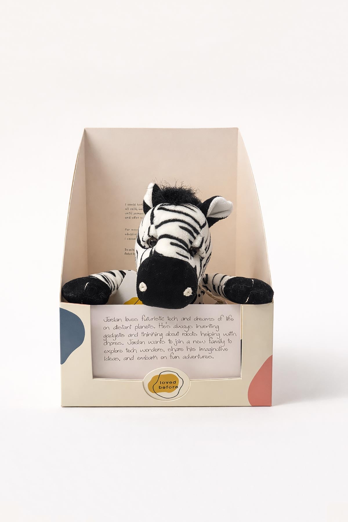 Jordan pre-loved zebra soft toy by Loved Before in presentation box at Urban Wild.