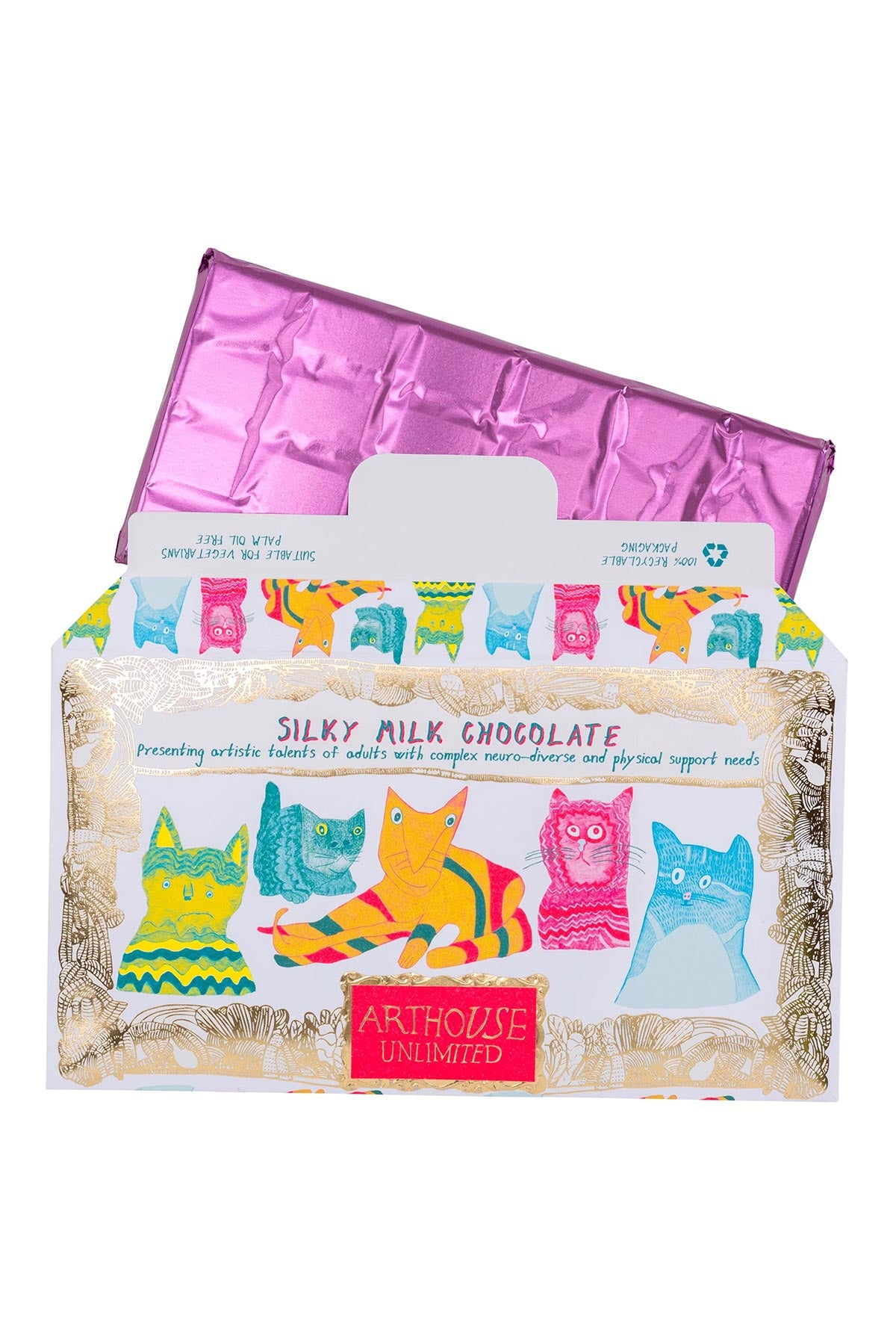 Milk chocolate bar with cat illustration by Arthouse Unlimited