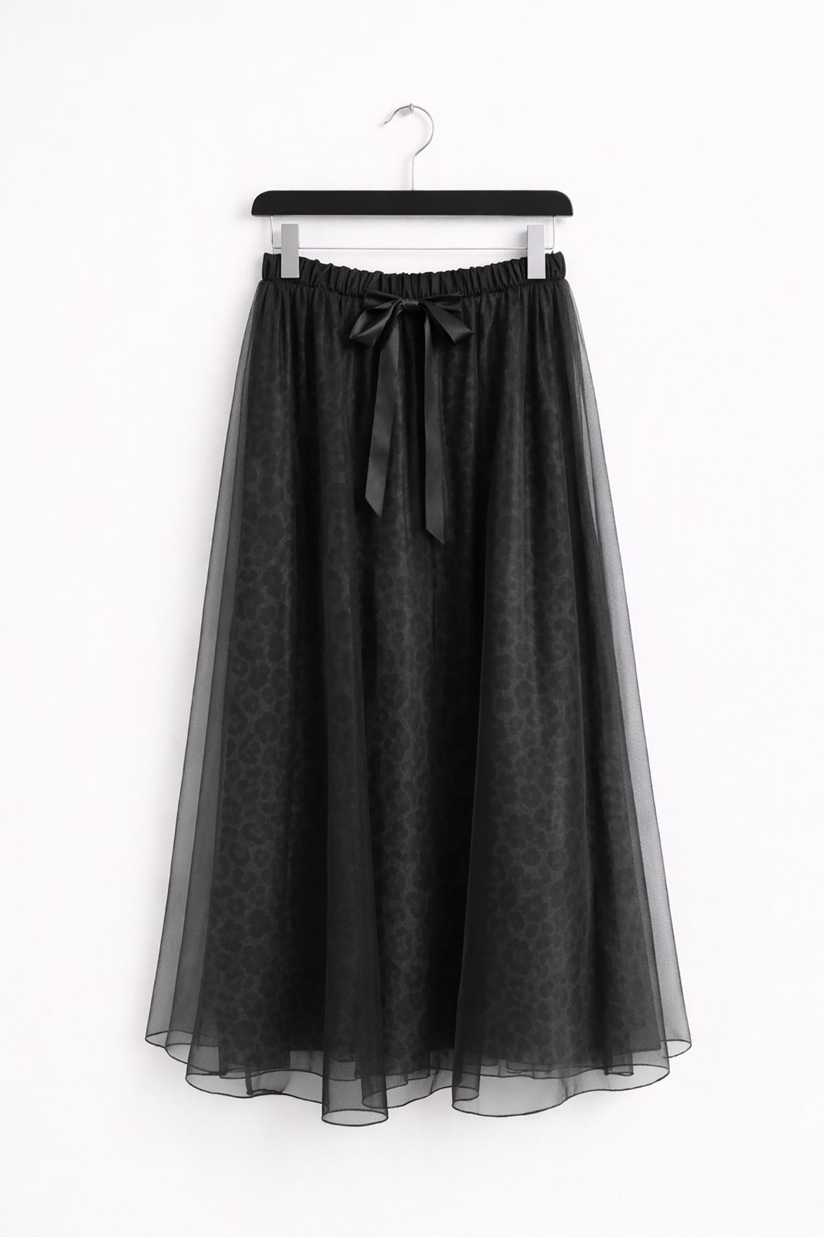 Black leopard print tulle skirt with elastic waist