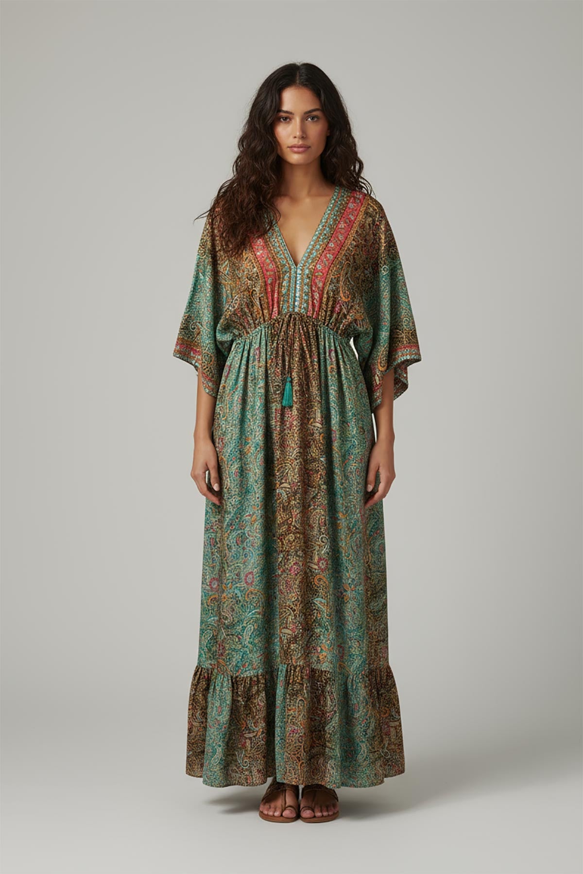 Monsoon Muse Silk Blend Maxi Dress in mint – paisley print dress made in India