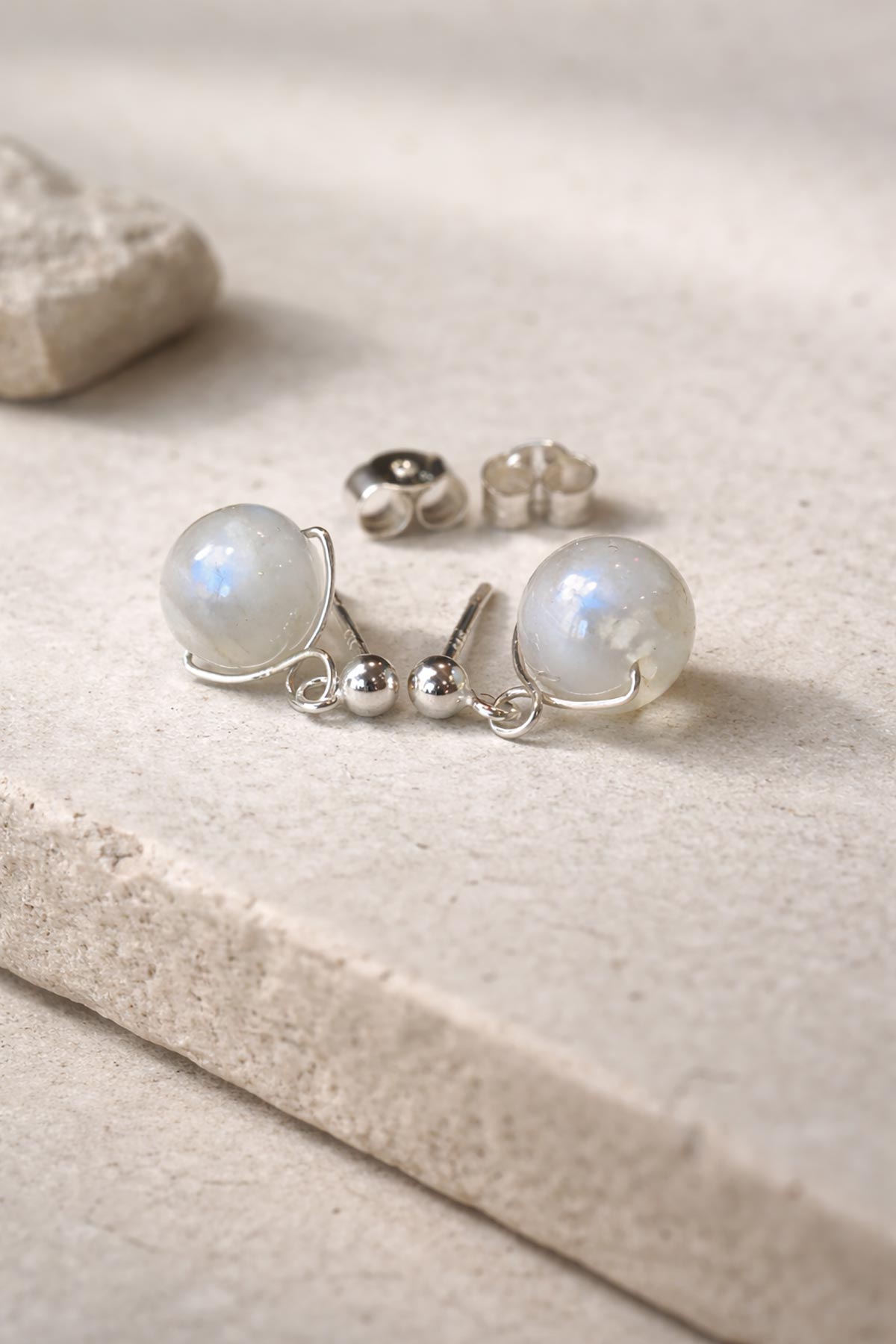 Handmade moonstone stud earrings by Twigs & Stones