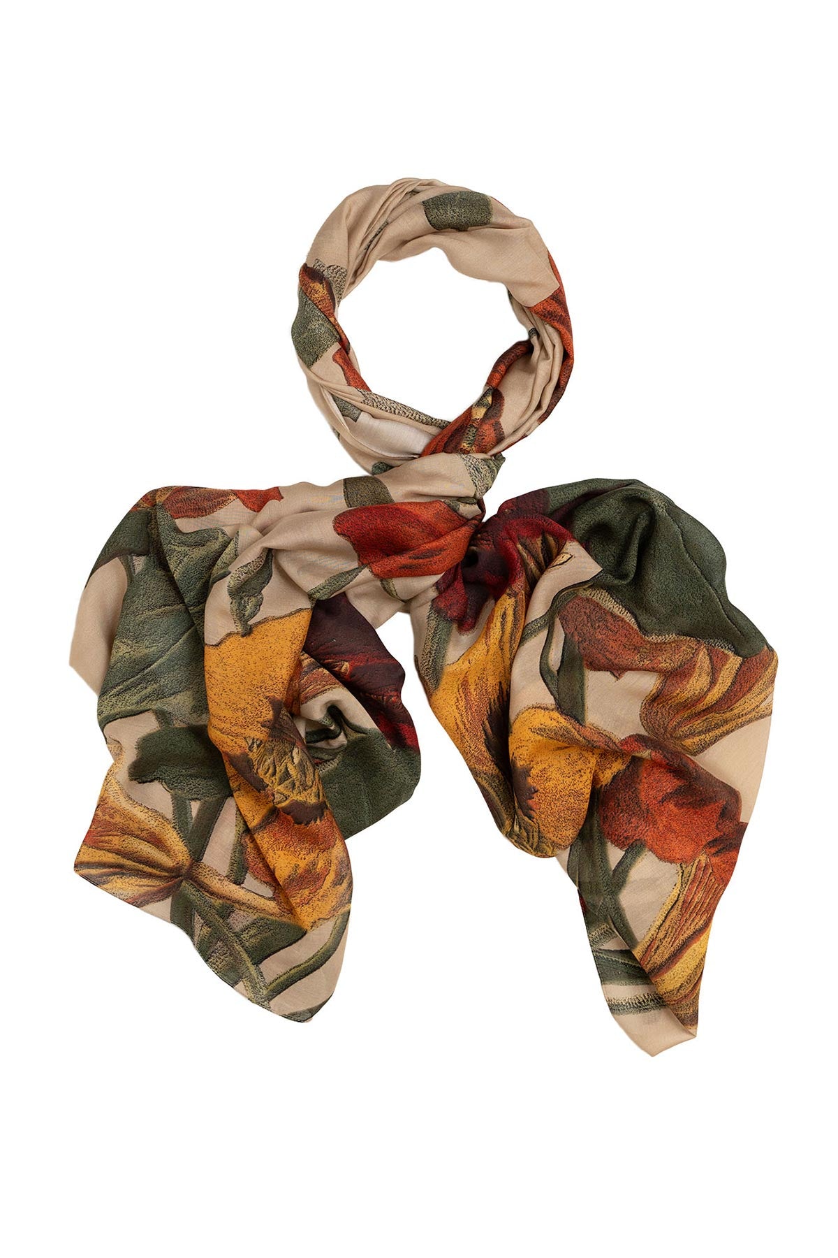 Close-up botanical print of Nasturtium Fawn Scarf