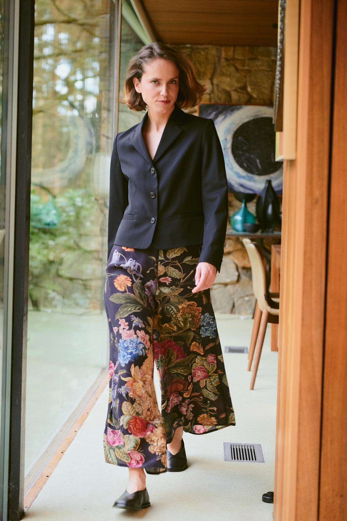 One Hundred Stars Primula Black Crepe Palazzo Pants full view