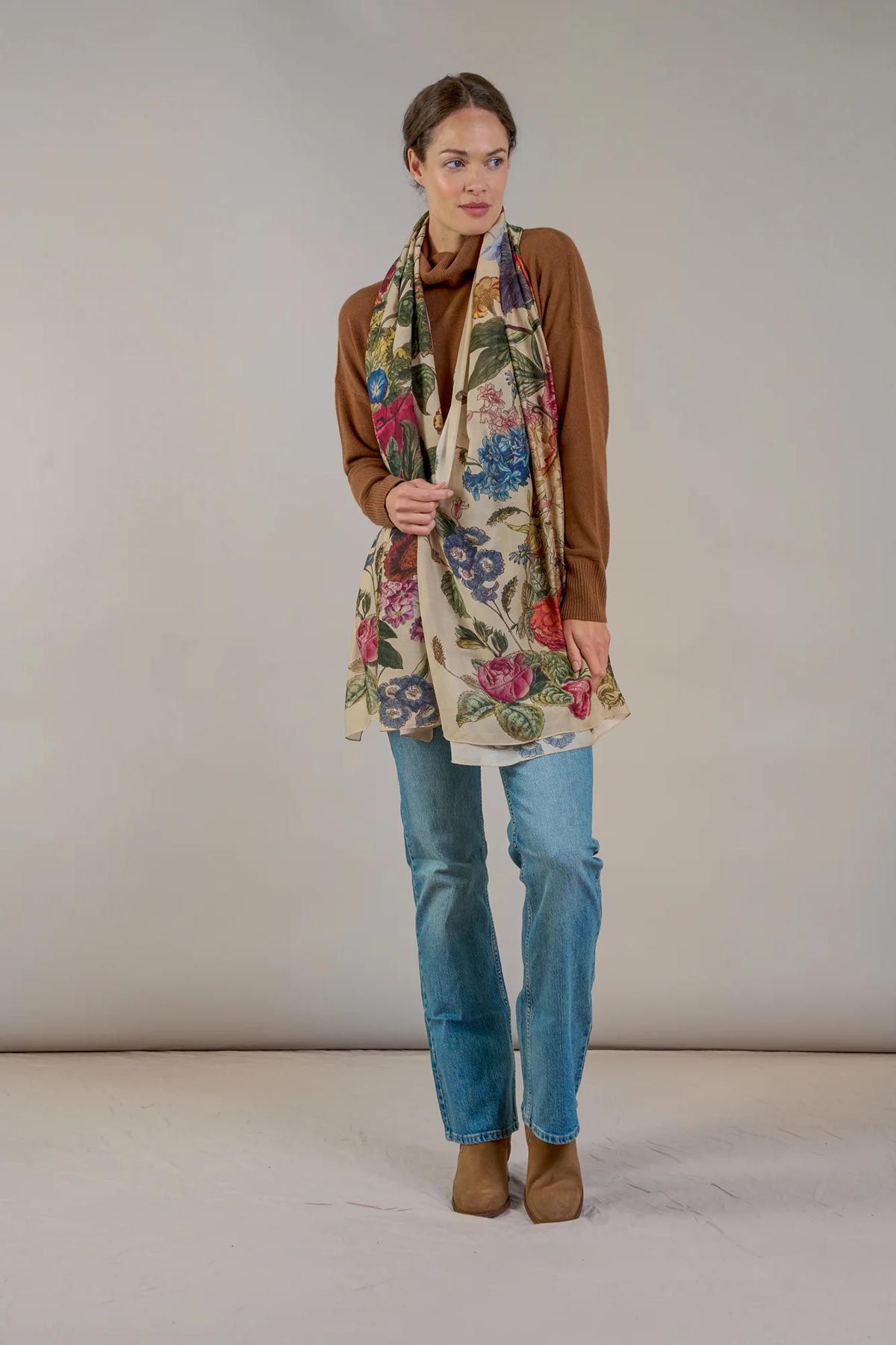 Detail of Primula print on stone scarf