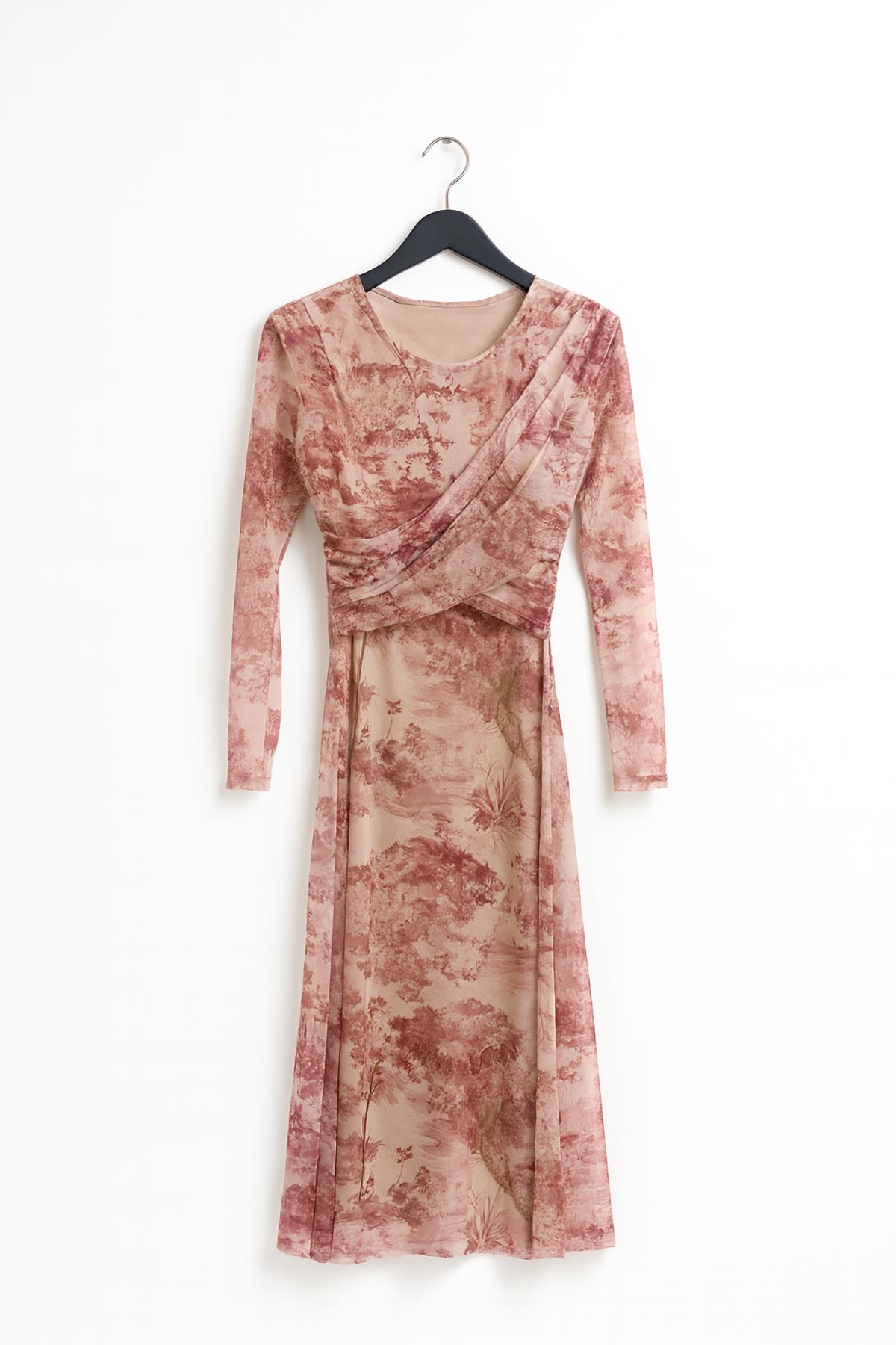 Close-up of Picture Perfect Tulle Dress showing soft pink tulle and draping