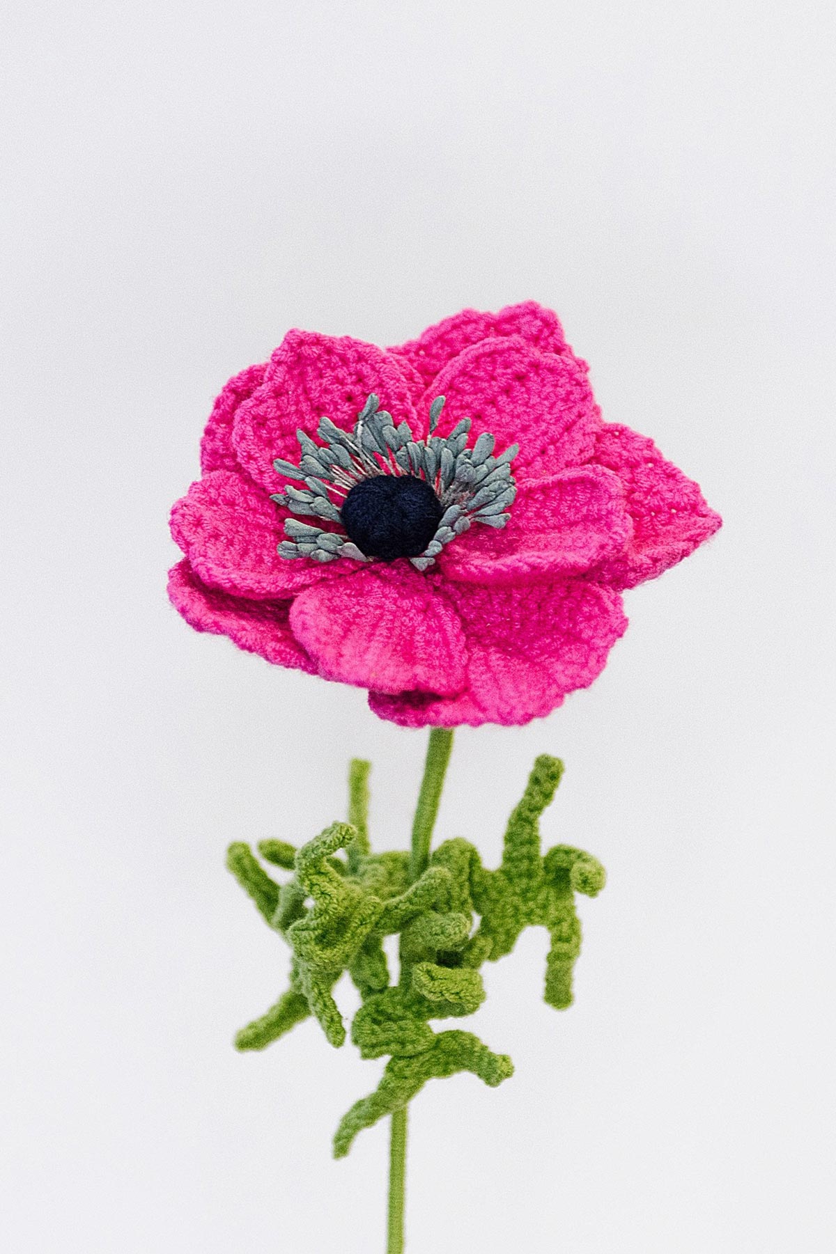 Pink anemone crochet flower stem handmade by The Way to You