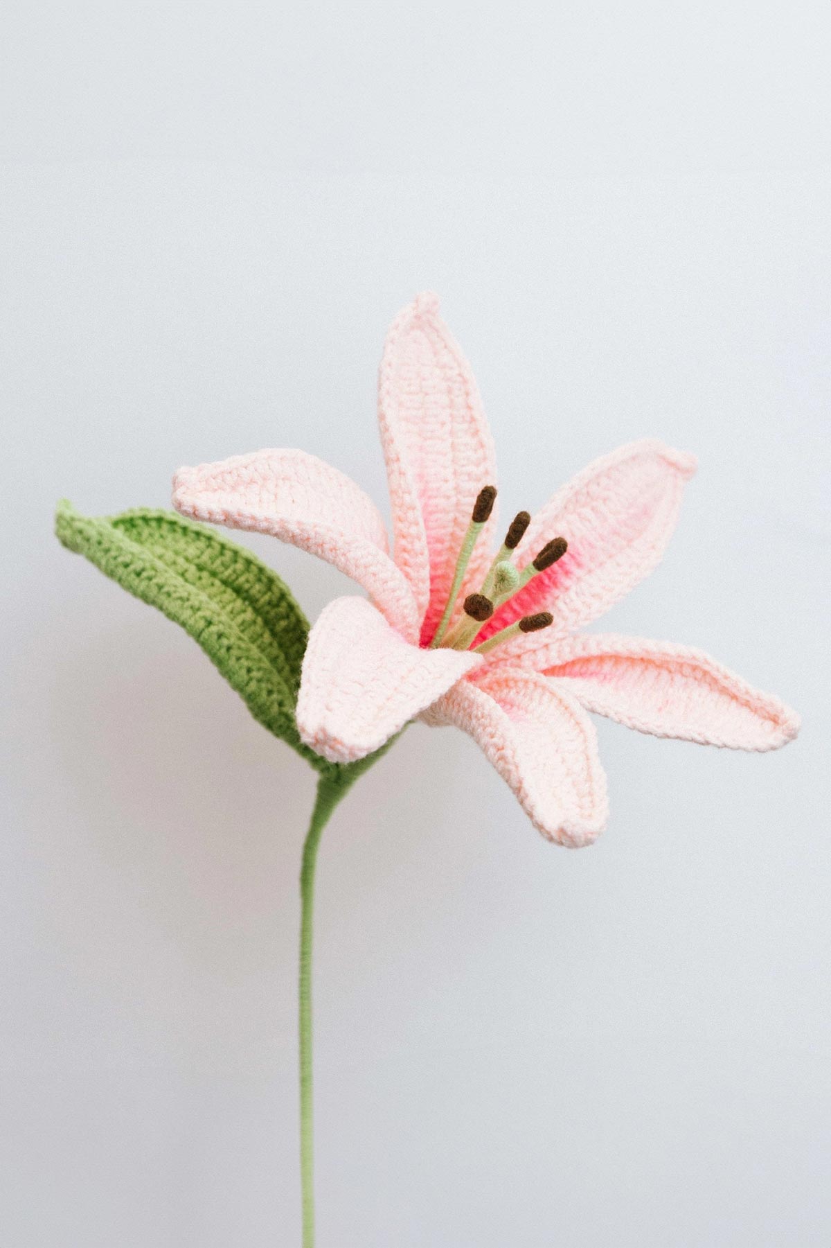 Pink lily crochet flower stem by The Way to You