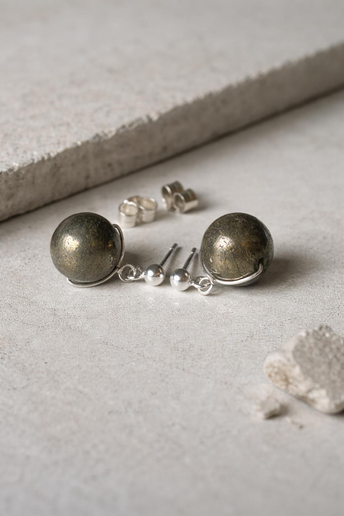 Handmade pyrite stud earrings by Twigs & Stones