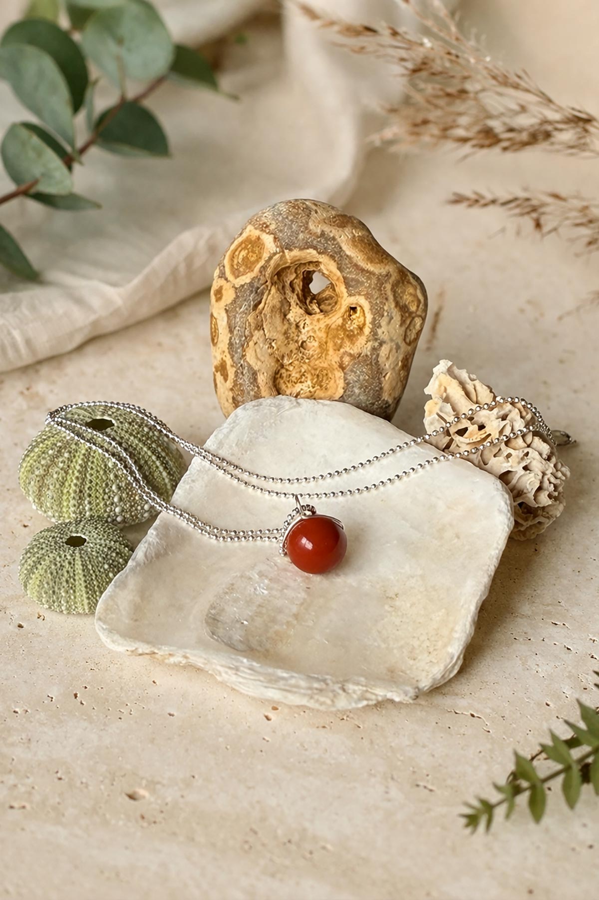 Handmade red jasper gemstone necklace by Twigs & Stones