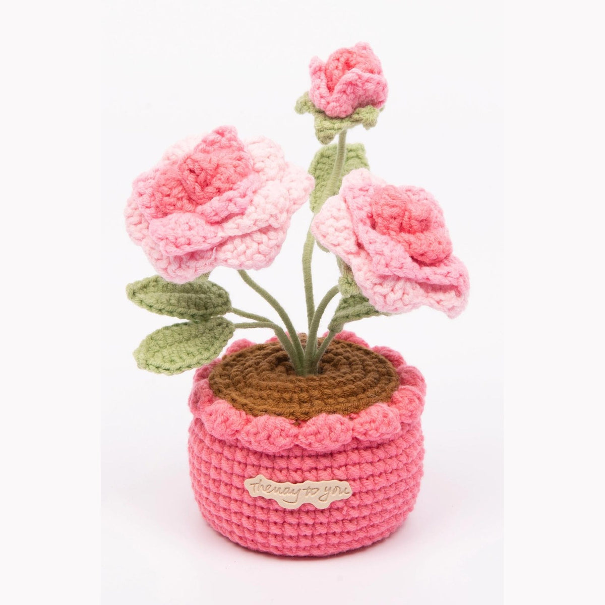 Hand-crocheted pink roses in a pot by The Way To You