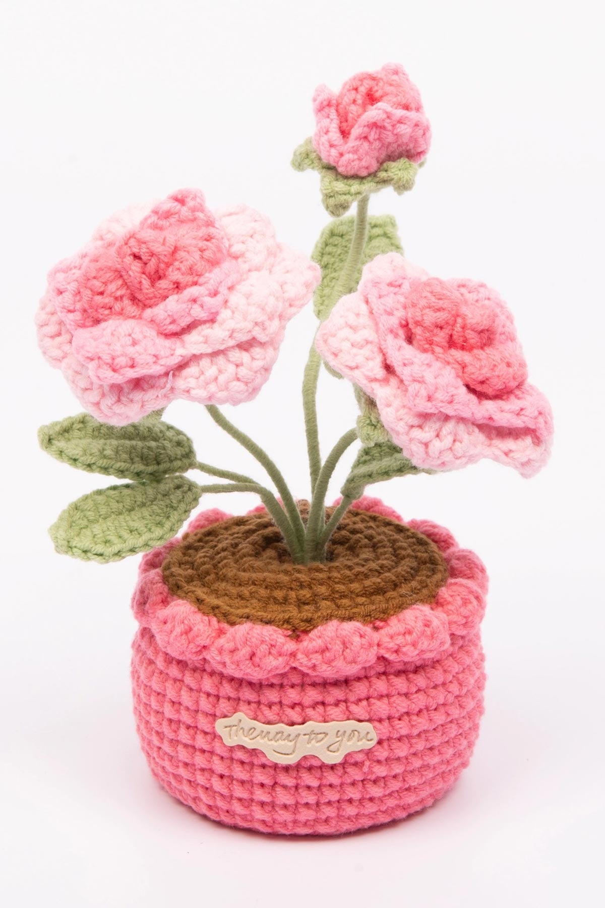 Rose crochet flower pot handcrafted by The Way to You