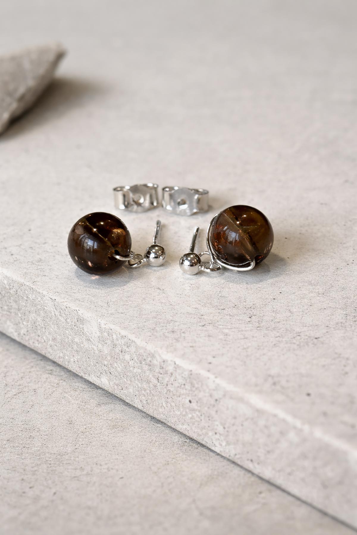 Handmade smokey quartz stud earrings by Twigs & Stones