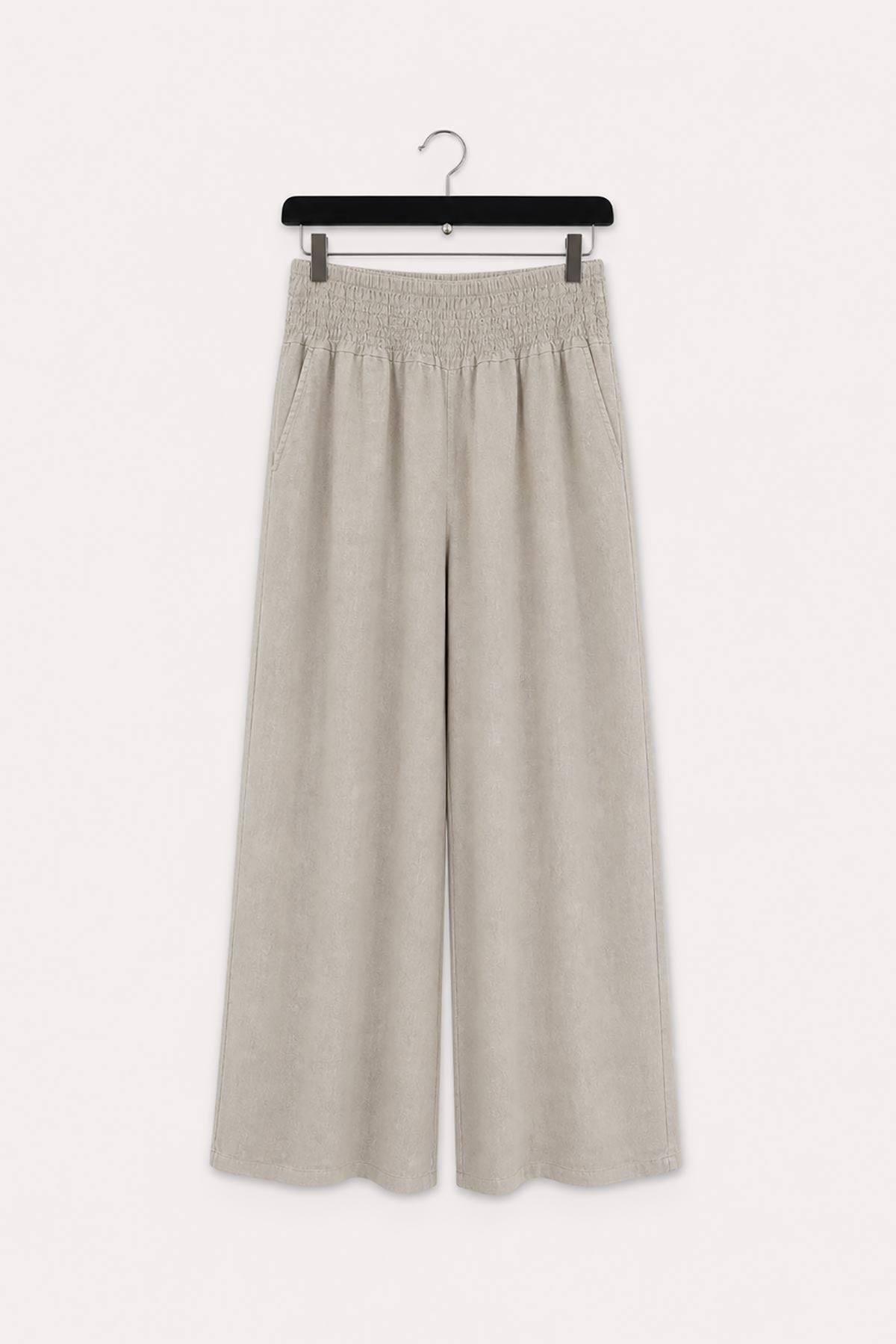 Stone linen palazzo trousers with shirred waist by Urban Wild
