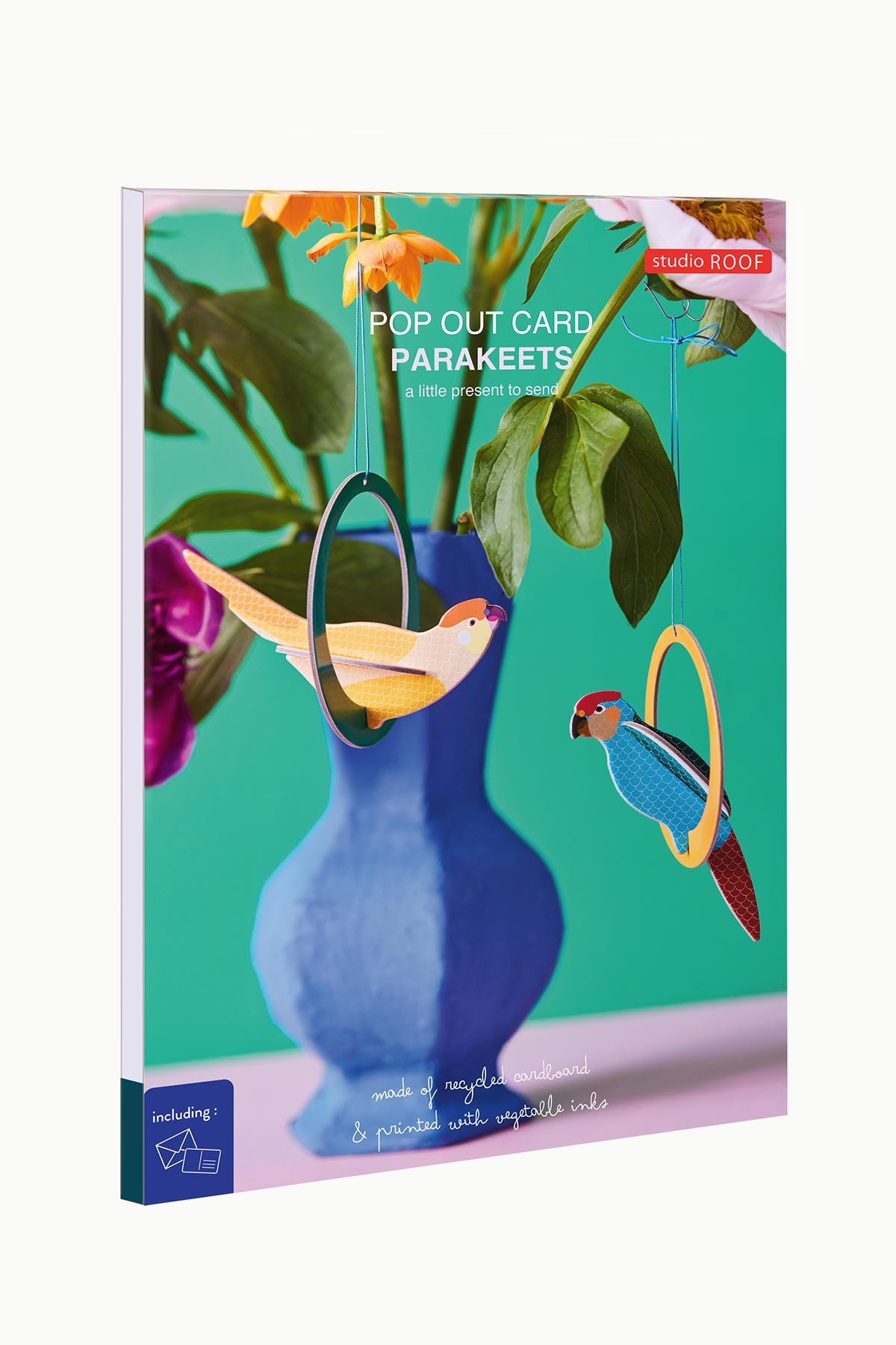 Parakeets pop-out card packed