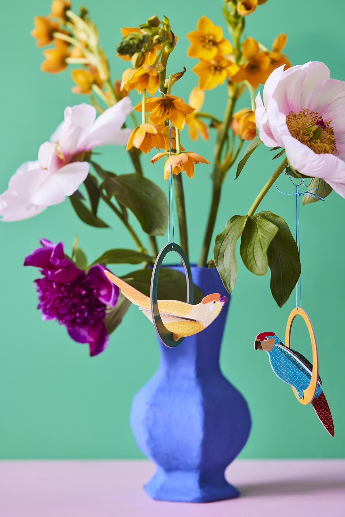 Parakeets pop-out card styled for display